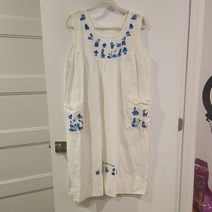 P2P 22" White Dress with Blue Floral Embroidery
